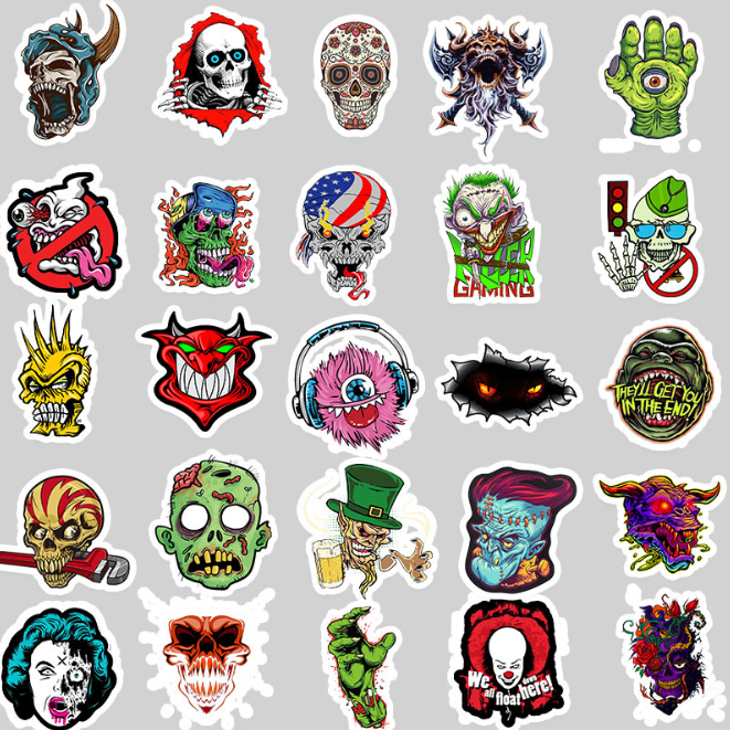 Skull Face Stickers - Assorted Design - 50pcs/Pack