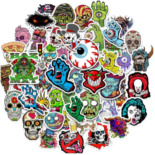 Skull Face Stickers - Assorted Design - 50pcs/Pack