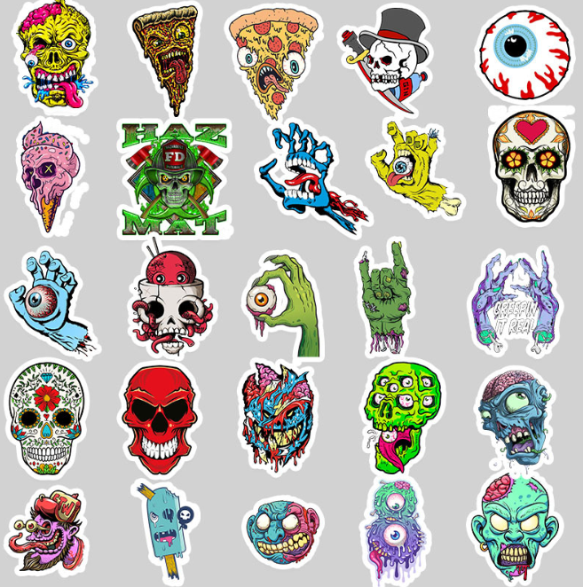 Skull Face Stickers - Assorted Design - 50pcs/Pack