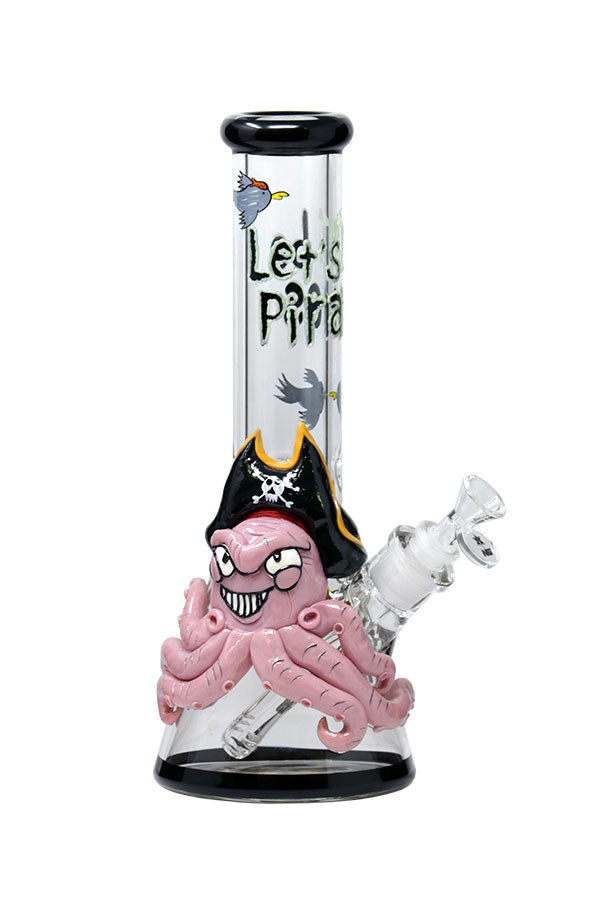 13" 9mm NG Glow In Dark 3D-Wrap Octo-Pirate Beaker Bong