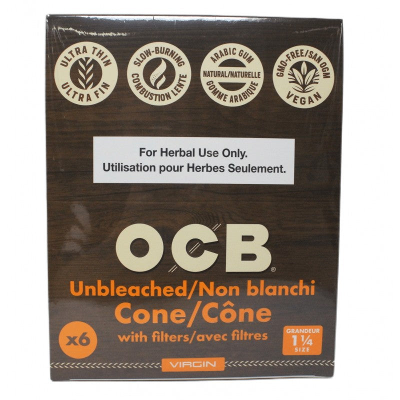 OCB Virgin Unbleached Pre-rolled Cones 1 ¼ - 32 Packs/Box