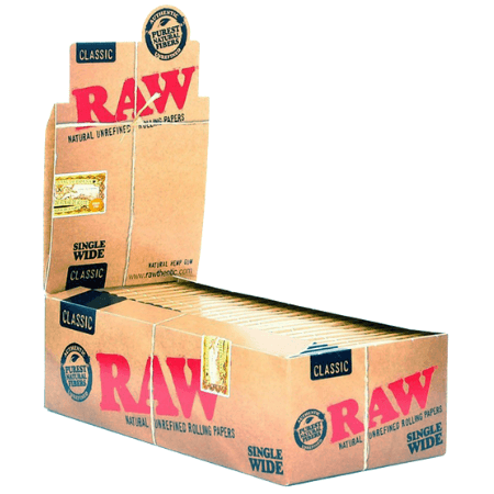 RAW Classic Single Wide Single Window Rolling Papers - 50 Packs/Box